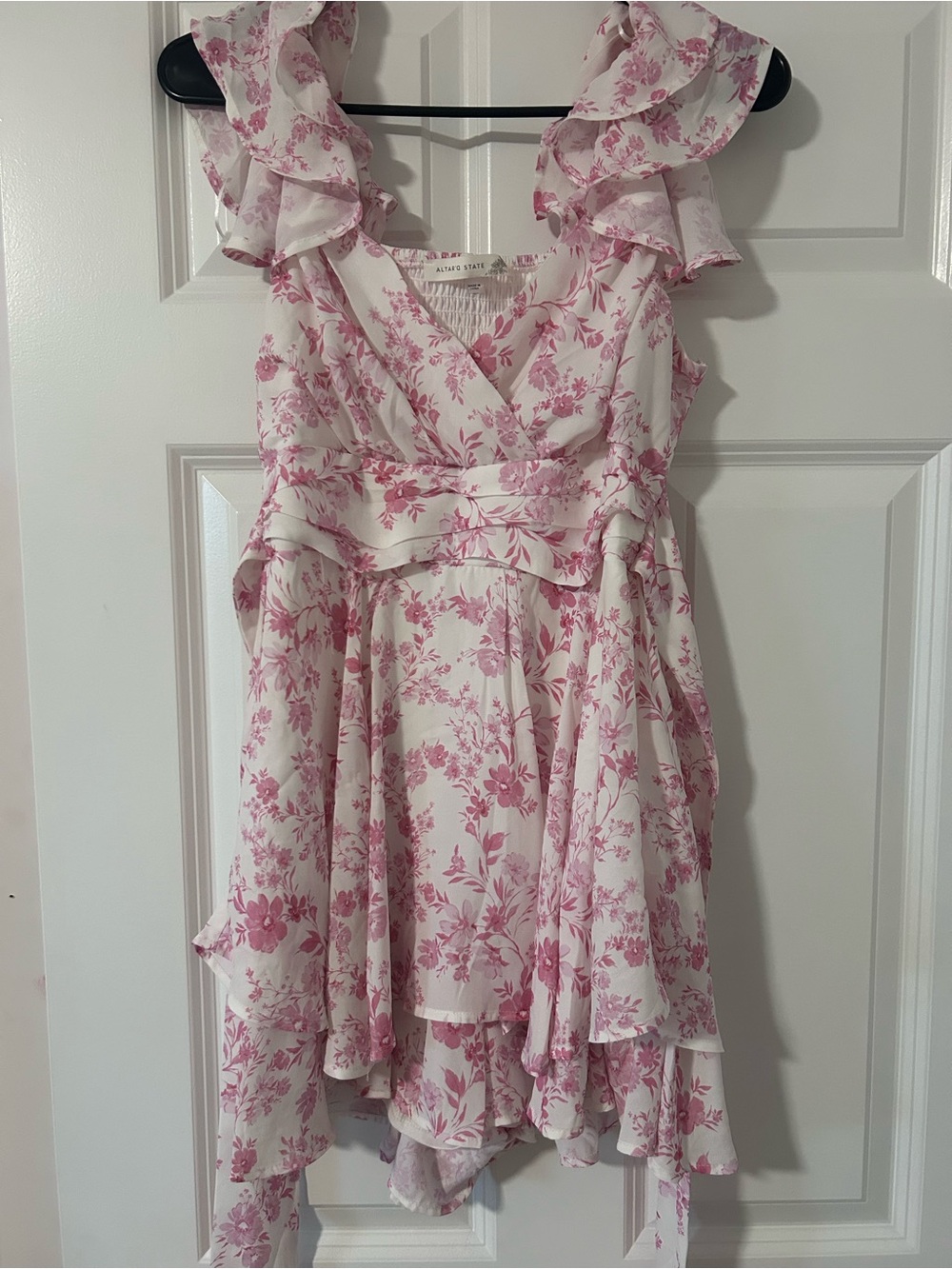 Altar'd State Pink and White Floral Ruffle Dress